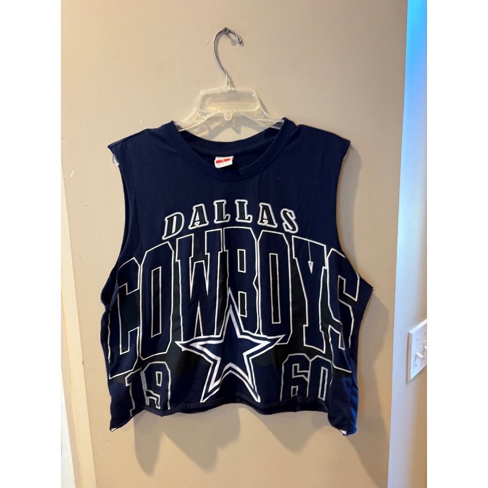Ultra Game NFL Dallas Cowboys Muscle Tank Navy Blue Cropped Sleeveless Tee XL
